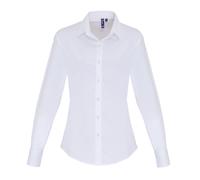 (XS, White) Premier Womens/Ladies Stretch Fit Poplin Long Sleeve Blouse