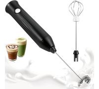 XSBAIHUO Milk Frother Handheld - Powerful Electric Milk Foam Maker with 2 Stainless Steel Whisk, Rechargeable 3 Speeds for Coffee, Lattes, Cappuccino, Matcha(Black)