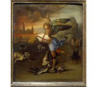 XSBPDPII Famous Painting Artwork Wall Art Canvas Poster Prints St Michael and the Dragon by Raphael Canvas Wall Art for Living Room 60x90cm