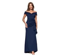 Xscape Women's Long Off Shoulder Sweetheart Neck Side Ruffle Gown (Reg and Petite), Midnight, 12
