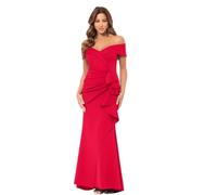 Xscape Women's Long Off Shoulder Sweetheart Neck Side Ruffle Gown (Reg and Petite) Special Occasion Dress, Red, 14