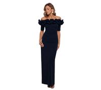 Xscape Women's Long Off The Shoulder Scuba Crepe Dress (Reg and Petite), Navy, 12 Petite