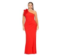Xscape Women's Long One Shoulder Ruffle Scuba Crepe Maxi Dress, Red, 22 Plus