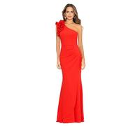 Xscape Women's Long Sleeveless One Shoulder Ruffle Scuba Crepe Dress, Red, 16