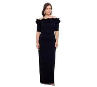 Xscape Women's Plus Size Long Off The Shoulder Ruffle Scuba Crepe Dress, Black, 18W