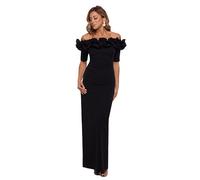 Xscape Women's Plus Size Long Off The Shoulder Ruffle Scuba Crepe Dress, Black, 24 Plus
