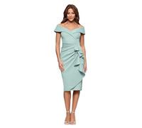 Xscape Women's Short Scuba Off-The-Shoulder Ruffle Midi Dress with Center Back Zipper, Sage, 8