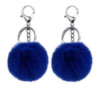 Xsclpomddy 2 Pieces Pom Pom Keychains Artificial Fur Ball Keychain Fluffy Keyring Tote Pendant Car Bag Charm,royal blue