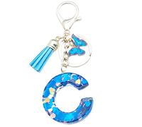 Xsclpomddy A-Z Initials Letter Keychain Blue with Tassel Butterfly Pendant for Wallet Backpack Handbags Women Girls,Letter C