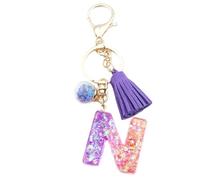 Xsclpomddy A-Z Initials Letter Keychain Crystal Pink with Tassel Pendant for Wallet Backpack Handbags Women,N
