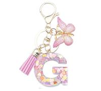 Xsclpomddy A-Z Initials Letter Keychain Pink with Tassel Butterfly Pendant for Wallet Backpack Handbags Women Girls,Letter G