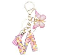 Xsclpomddy A-Z Initials Letter Keychain Pink with Tassel Butterfly Pendant for Wallet Backpack Handbags Women Girls,Letter N