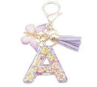 Xsclpomddy A-Z Initials Letter Keychain Purple with Tassel Butterfly Pendant for Wallet Backpack Handbags Women Girls,Letter A