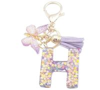 Xsclpomddy A-Z Initials Letter Keychain Purple with Tassel Butterfly Pendant for Wallet Backpack Handbags Women Girls,Letter H