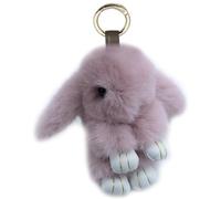 Xsclpomddy Bunny Keychain Artificial mink fur Rabbit Key Ring Fluffy Pompom Keyring for Car Handbag Lovely Charm,light red,4.7in