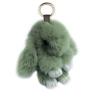 Xsclpomddy Bunny Keychain Artificial mink fur Rabbit Key Ring Fluffy Pompom Keyring for Car Handbag Lovely Charm,green,4.7in