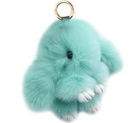 Xsclpomddy Bunny Keychain Cute Rex Rabbit Faux Fur Pompom Keychain Car Handbag Lovely Keyring Charm Ring,blue lake,5.5in