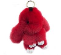 Xsclpomddy Bunny Keychain Cute Rex Rabbit Faux Fur Pompom Keychain Car Handbag Lovely Keyring Charm Ring,bright red 5.5in