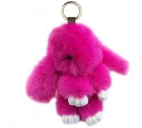 Xsclpomddy Bunny Keychain Cute Rex Rabbit Faux Fur Pompom Keychain Car Handbag Lovely Keyring Charm Ring,rose red 7in
