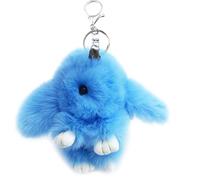 Xsclpomddy Bunny Keychain Plush Rabbit Keychain Fluffy Pompom Keyring for Car Handbag Lovely Charm Ring,light blue,5.9in