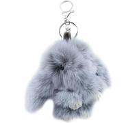 Xsclpomddy Bunny Keychain Plush Rabbit Keychain Fluffy Pompom Keyring for Car Handbag Lovely Charm Ring,gray a,5.9in