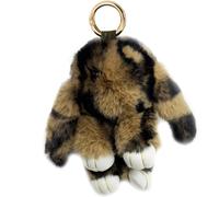 Xsclpomddy Bunny Keychain Soft Cute Faux Rabbit Fur Fluffy Keyring Leopard for Car Handbag (Brown)