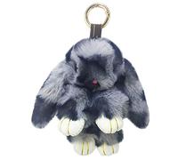 Xsclpomddy Bunny Keychain Soft Cute Faux Rabbit Fur Fluffy Keyring Leopard for Car Handbag,dark gray