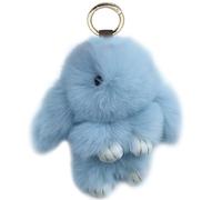 Xsclpomddy Bunny Keychain Soft Cute Faux Rabbit Fur Fluffy Pompom Keyring for Car Handbag Lovely Charm Ring,light lake blue,5.9in