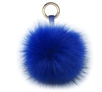 Xsclpomddy Fox Fur Pom Pom Keychain Large Fluffy Fur Ball Keychains Bag Purse Charm Tote Pendant,royal blue
