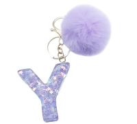 Xsclpomddy Initial Letter Resin Alphabet Key Rings with Fur Ball Pom pom keychains Purple for Car Key Rings,Y