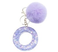 Xsclpomddy Initial Letter Resin Alphabet Key Rings with Fur Ball Pom pom keychains Purple for Car Key Rings,O