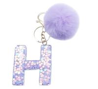 Xsclpomddy Initial Letter Resin Alphabet Key Rings with Fur Ball Pom pom keychains Purple for Car Key Rings,H