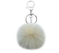 Xsclpomddy Pom Pom Keychain Artificial Fox Fur Large Cute Fluffy Ball Keychains 3.9in for Car Handbag Keyring,Beige