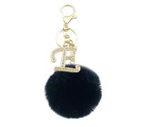 Xsclpomddy Pom Pom Keychain Artificial Fur Ball Black with Rhinestone Alphabet Letter Keychains for Women Girls,E