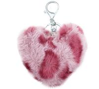 Xsclpomddy Pom Poms Keychain Fluffy Heart Shape Leopard Keyring Soft Plush Pendant Key Chain for Car Bag Charm,pink
