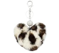 Xsclpomddy Pom Poms Keychain Pearl Rhinestone Heart Shape Leopard Keyring Soft Plush Pendant Key Chain Bag Charms,beige