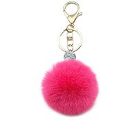 Xsclpomddy Pom Poms Keychains Fluffy Tote Pendant Crystal Rhinestone Keyring Plush Puff ball for Car Bag Charms,watermelon red