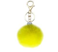 Xsclpomddy Pom Poms Keychains Fluffy Tote Pendant Crystal Rhinestone Keyring Plush Puff ball for Car Bag Charms,yellow