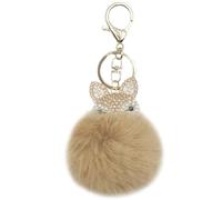 Xsclpomddy Pom Poms Keychains Fluffy Tote Pendant with Fox head Crystal Rhinestone Keyring for Car Bag Charms,brown