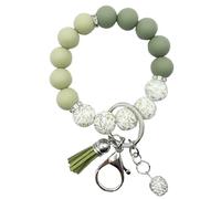 Xsclpomddy Silicone Beads Keychain Bracelet Wristlet Key Ring Bangle Chains with Tassel for Women,army green