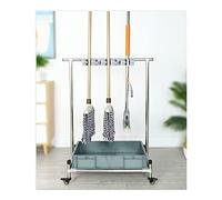 XSDAJSD Mop Holder,Movable Broom Mop Holder,Commercial Mop Rack, Cleaning Tool Cart,Housekeeping Supplies Organizer, Garden Tool Storage,Mop Drain Rack can put wet mops,with Gray Tray,Garden Closet