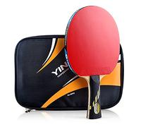 XSDAJSD Table Tennis Bat, 5-ply Wood and 2-ply Carbon Ping Pong Racket Paddle with Great Spin and Control/9 Stars/Long Handle