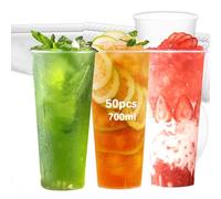 Xsdgi 50 pcs 700ml Party Cups, Milk Tea Cups, Cold Drink Cups - Polypropylene (PP) Material, Reusable Cups, BPA-Free, Scratch-Resistant, Dishwasher Safe, Suitable for Juice Bars & Beer Gardens