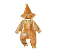 Xsdnvs Halloween Toddler Baby Scarecrow Costume Patchwork Jumpsuit Hat Set | Long Sleeve Patchwork Jumpsuit, Back Zipper Closure. Soft Sweat-free Fabric. Classic Look. Great For Parties & Trick-or-treat