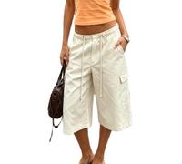 Xsdnvs Women's Cargo Bermuda Shorts Drawstring Mid Rise Knee Length Jorts | Drawstring Cargo Shorts With Adjustable Tie-hem Cuffs & Multi-pockets. Great For Summer, Travel & Daily Streetwear.