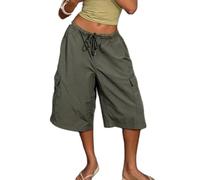 Xsdnvs Women's Cargo Bermuda Shorts Drawstring Mid Rise Knee Length Jorts | Drawstring Cargo Shorts With Adjustable Tie-hem Cuffs & Multi-pockets. Great For Summer, Travel & Daily Streetwear.