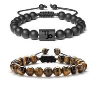 XSDSLS 2 Pcs Beaded Bracelets Set For Men 8MM Natural Stone Beads Bracelet Adjustable Tiger Eye Bracelet Black Matte Agate Stone Bracelet Crystal Beaded Bracelet Gifts For Men Women (Set 3)