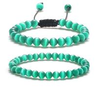 XSDSLS 2 Pcs Women Natural Stone Bead Bracelets Crystal Bracelets Stretch 6MM Gemstone Beaded Bracelet Yoga Bracelet Adjustable Cat Eye Stone Birthday Gifts for Women Teen Girls (Green)