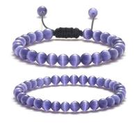 XSDSLS 2 Pcs Women Natural Stone Bead Bracelets Crystal Bracelets Stretch 6MM Gemstone Beaded Bracelet Yoga Bracelet Adjustable Cat Eye Stone Bracelet Birthday Gifts for Women Teen Girls (Light blue)