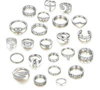 XSDSLS 20-31Pcs Vintage Knuckle Rings for Women boho Stackable Joint Finger Rings Open Thumb Ring Set Butterfly Heart Midi Silver/Gold Rings for Women Girls (Silver Set 7-23 pcs)
